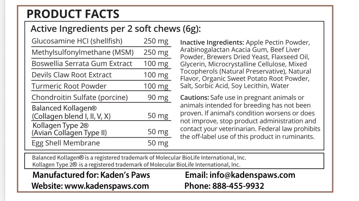 Kaden's Hip & Joint Chews - Glucosamine & Arthritis Support